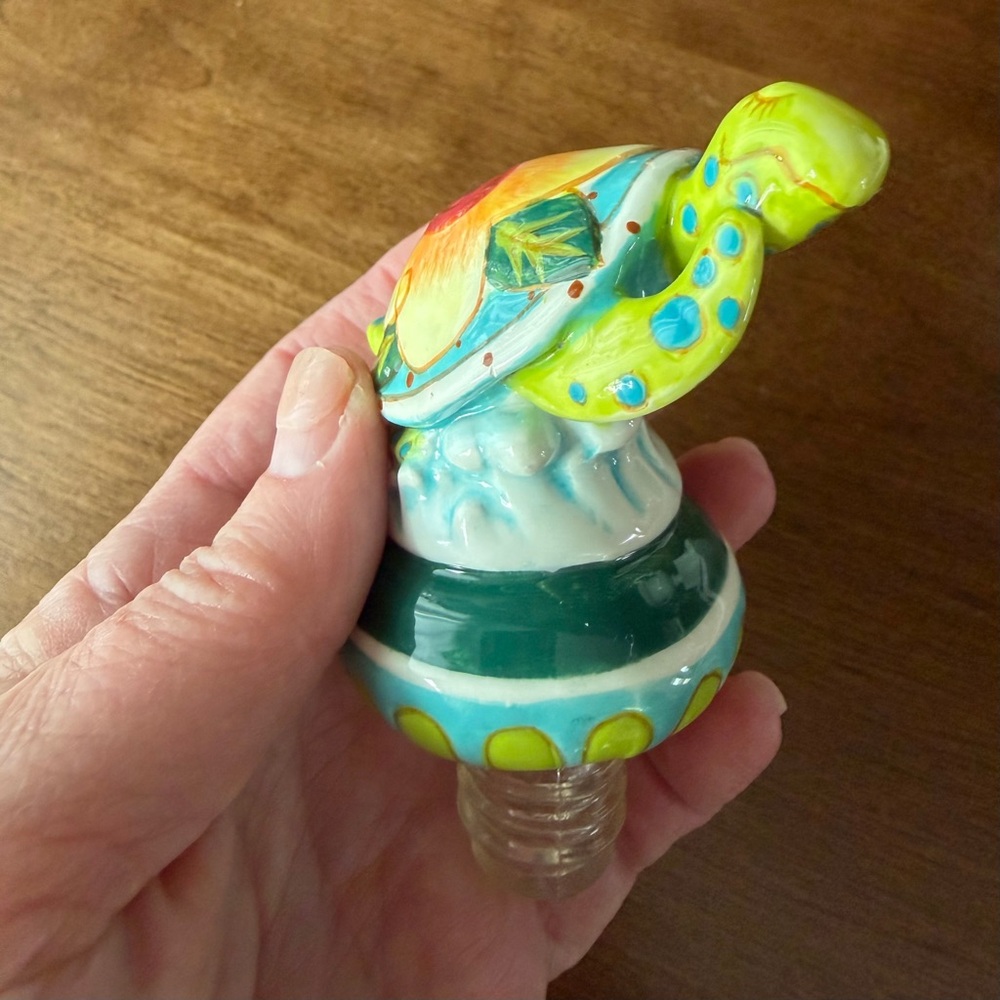 Hand Crafted Turquoise Turtle Ceramic Bottle Stopper